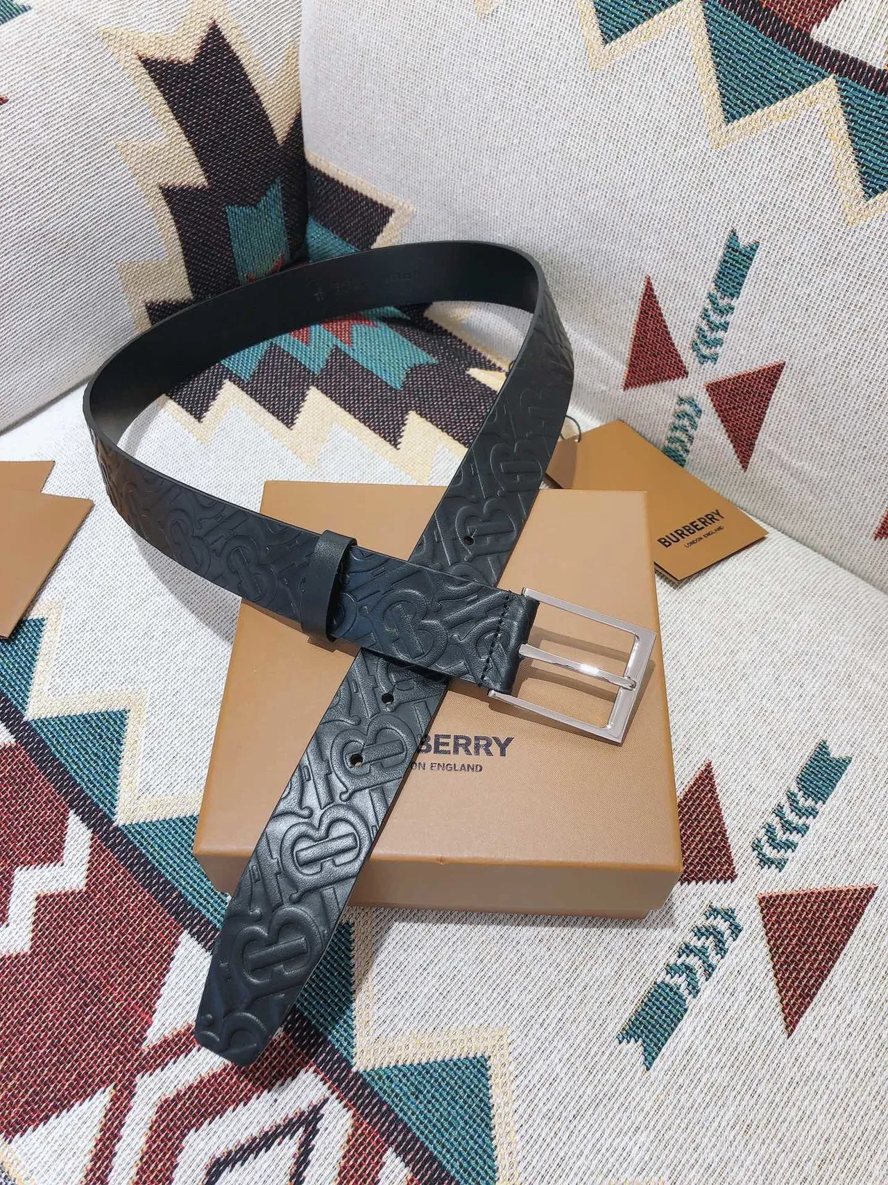 Burberry Monogram Embossed Black Leather Belt 4