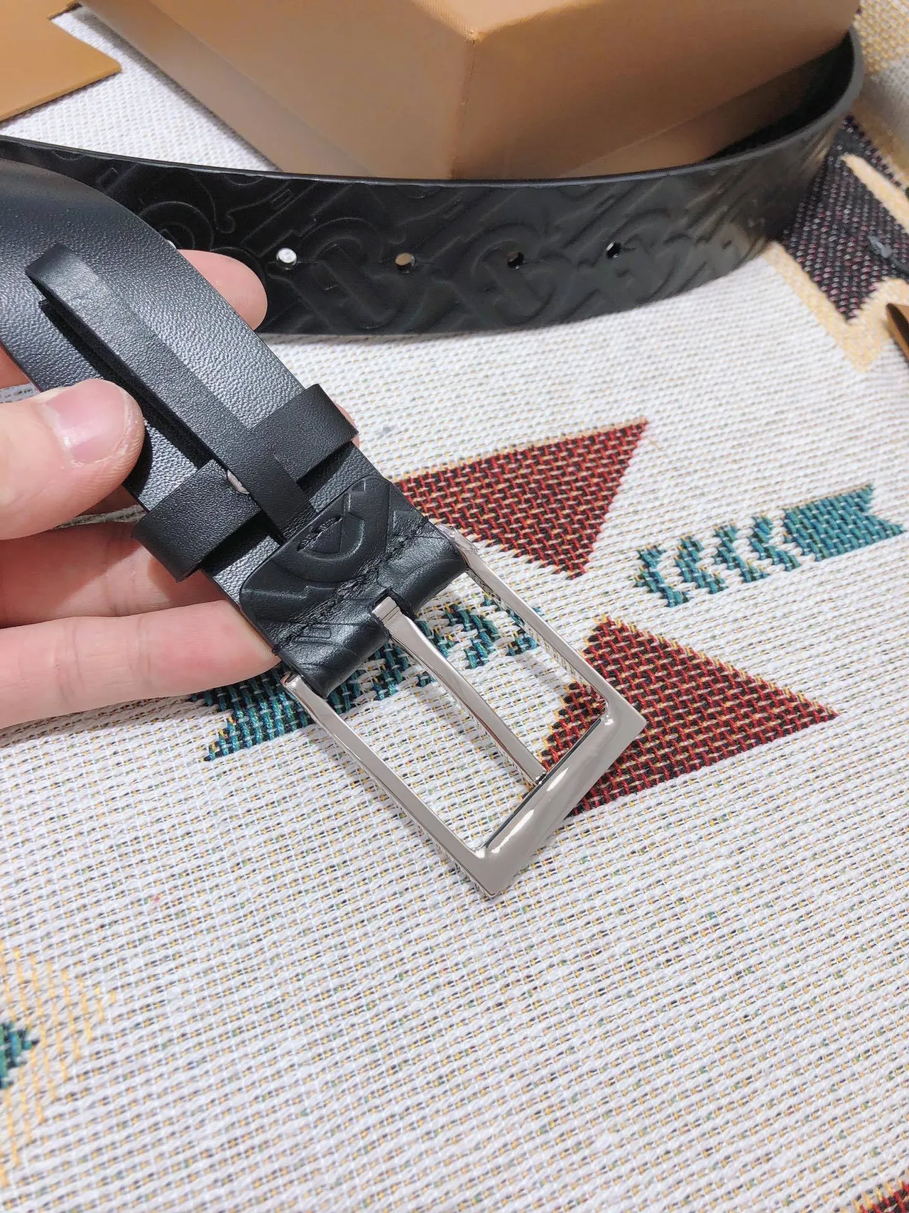 Burberry Monogram Embossed Black Leather Belt 5