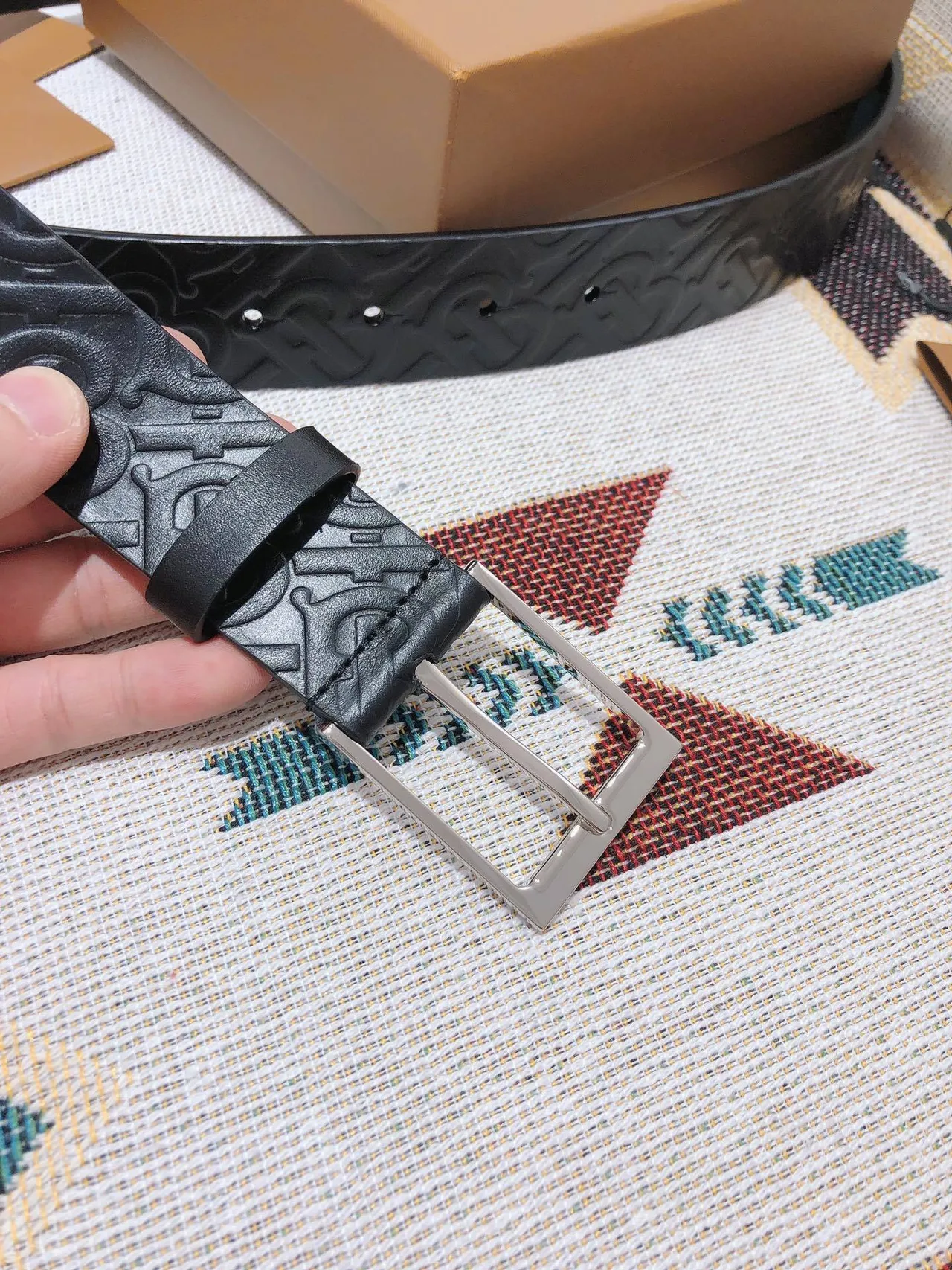 Burberry Monogram Embossed Black Leather Belt 6