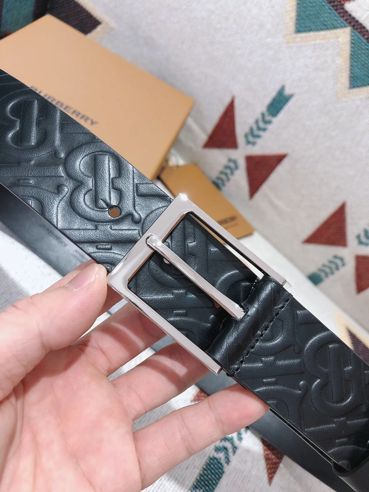 Burberry Monogram Embossed Black Leather Belt 7