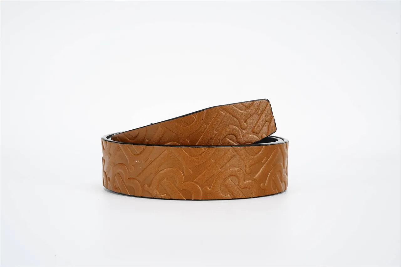 Burberry Monogram Embossed Tan and Black Leather Belt 3