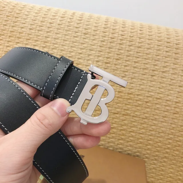 Burberry TB Ceinture Noire Blanche Boucle Monogram Couture Contraste Cuir Ceinture 4