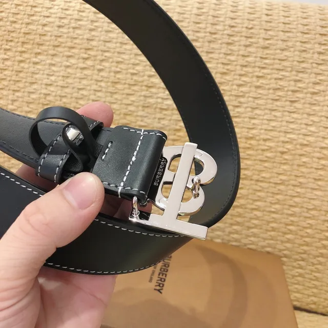 Burberry TB Ceinture Noire Blanche Boucle Monogram Couture Contraste Cuir Ceinture 6
