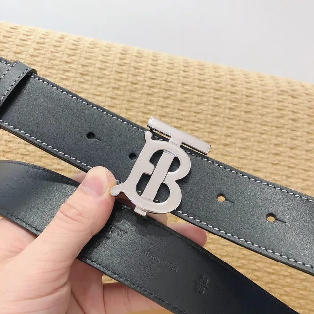 Burberry TB Ceinture Noire Blanche Boucle Monogram Couture Contraste Cuir Ceinture 7