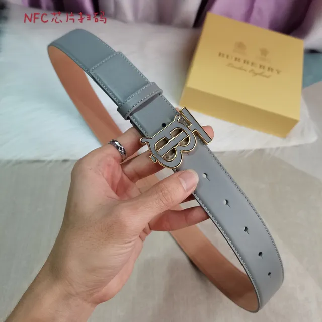 Burberry TB Cinto de Couro Cinza e Tan 3