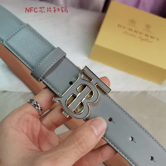 Burberry TB Cinto de Couro Cinza e Tan 5
