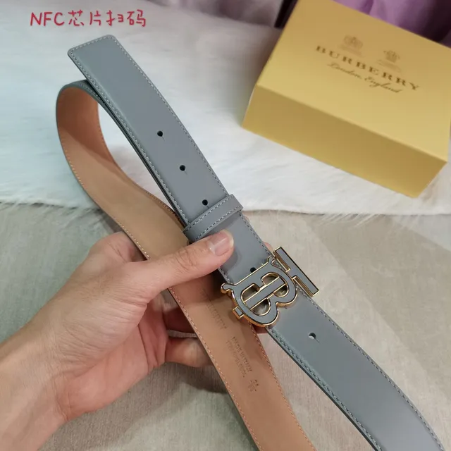 Burberry TB Cinto de Couro Cinza e Tan 7