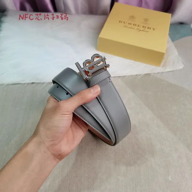 Burberry TB Cinto de Couro Cinza e Tan 8