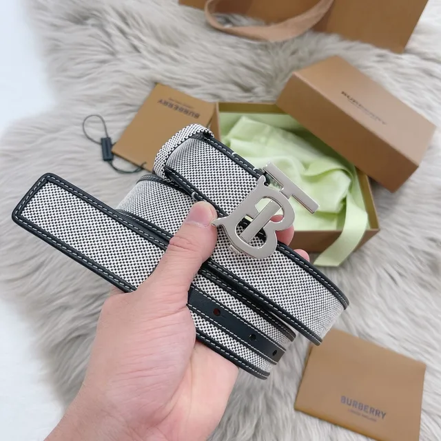 Burberry TB Monogram Ceinture noir et blanc à carreaux en cuir 3