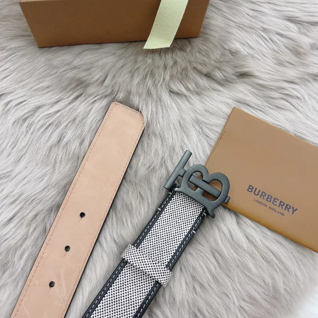 Burberry TB Monogram Ceinture noir et blanc à carreaux en cuir 4