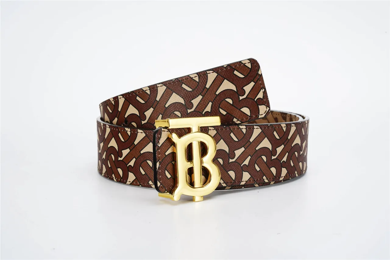 Burberry TB Monogram Ceinture Marron Beige en Cuir 4