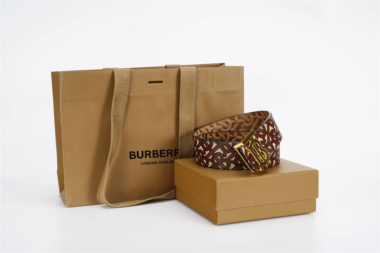 Burberry TB Monogram Ceinture Marron Beige en Cuir 5