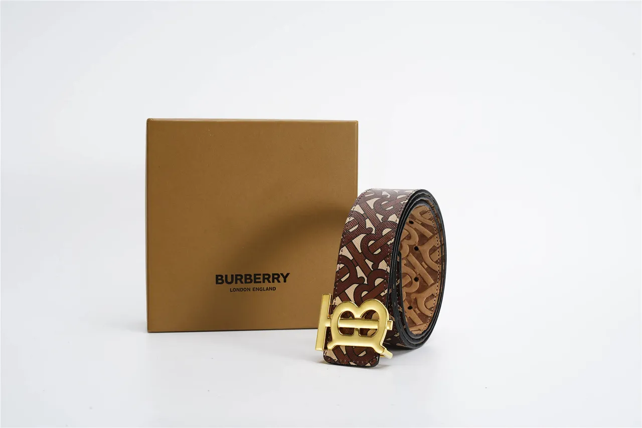 Burberry TB Monogram Ceinture Marron Beige en Cuir 6