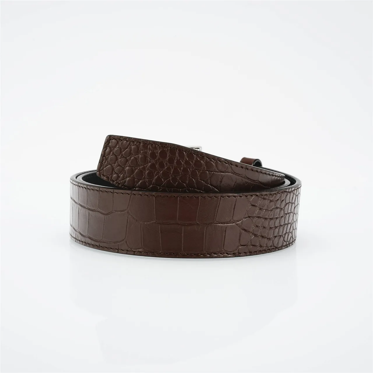 Burberry TB Monogram Crocodile-Embossed Brown Leather Belt 3
