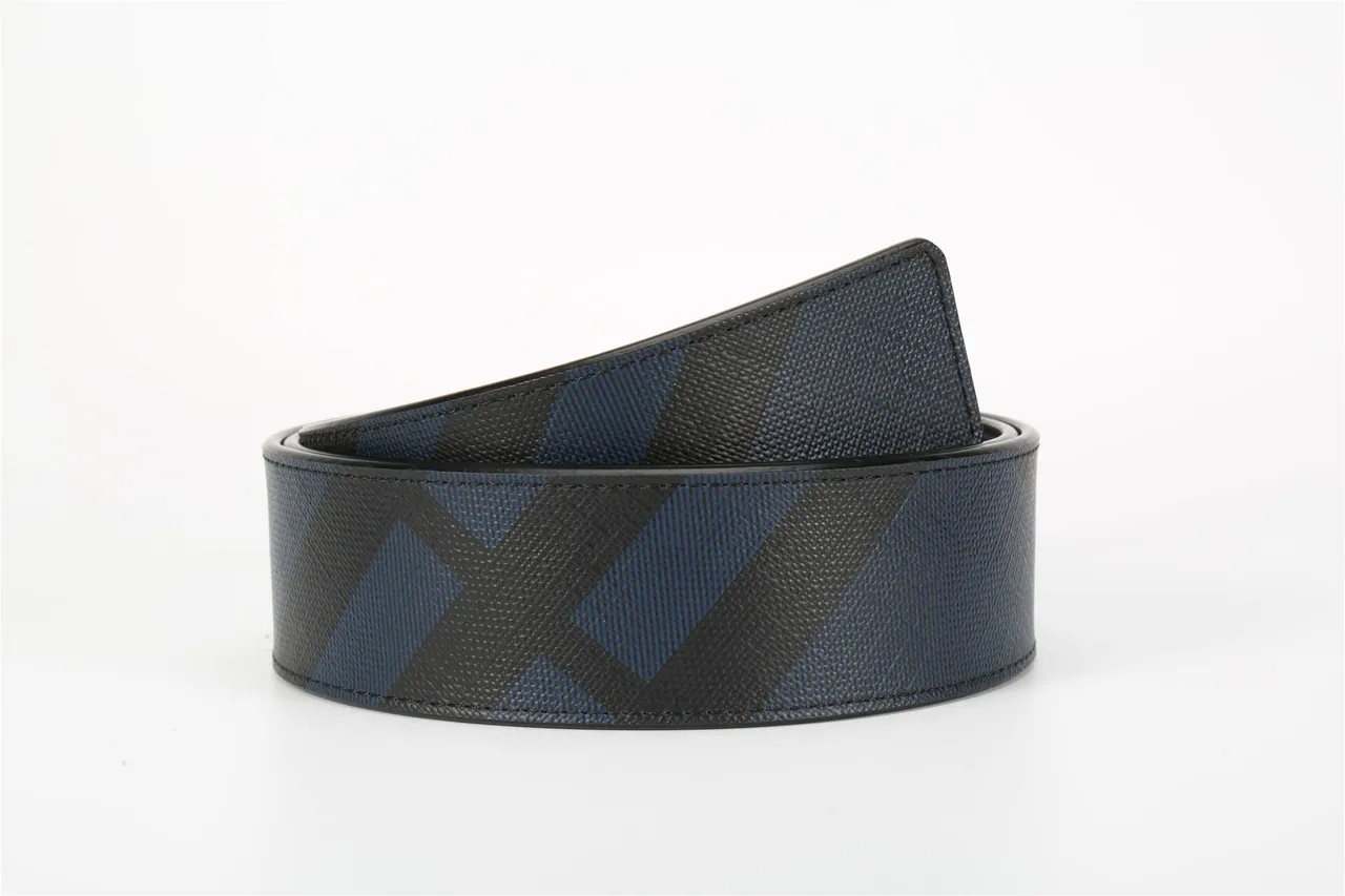 Burberry Thomas Monogram Black Navy Diagonal House Check Pattern Matte Buckle Leather Belt 12