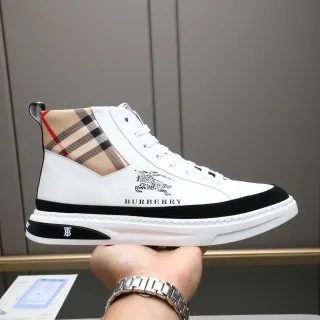 Burberry White Black High-Top Leather And Check Fabric Upper Lifestyle Sneakers