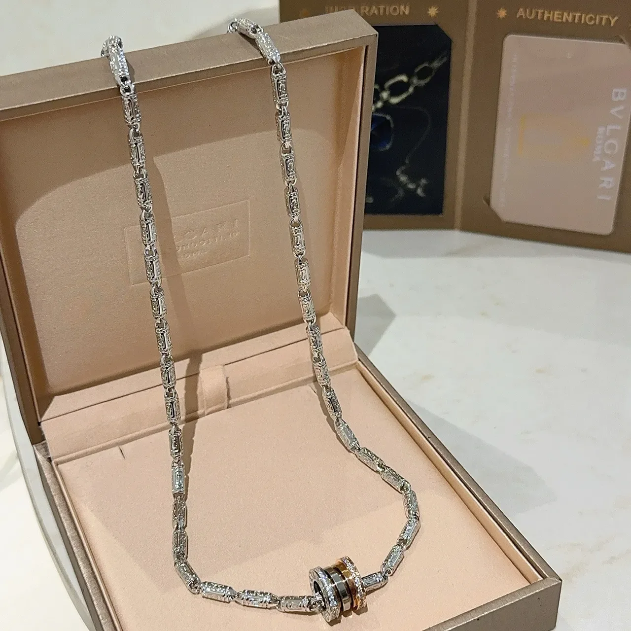 Bvlgari B.zero1 Diamond-Encrusted Triple-Ring Necklace 3