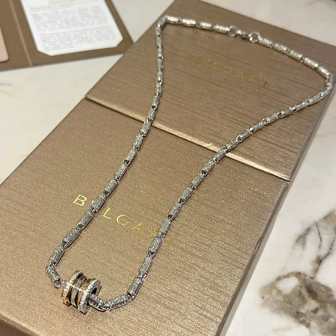 Bvlgari B.zero1 Diamond-Encrusted Triple-Ring Necklace 4