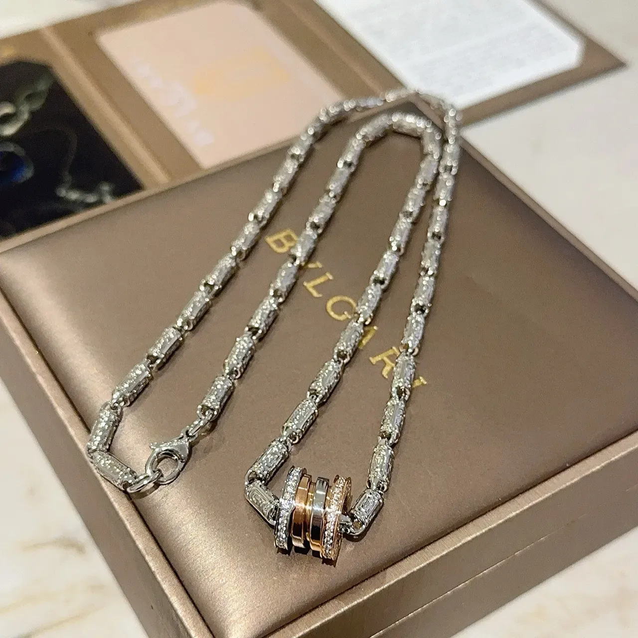 Bvlgari B.zero1 Diamond-Encrusted Triple-Ring Necklace 6