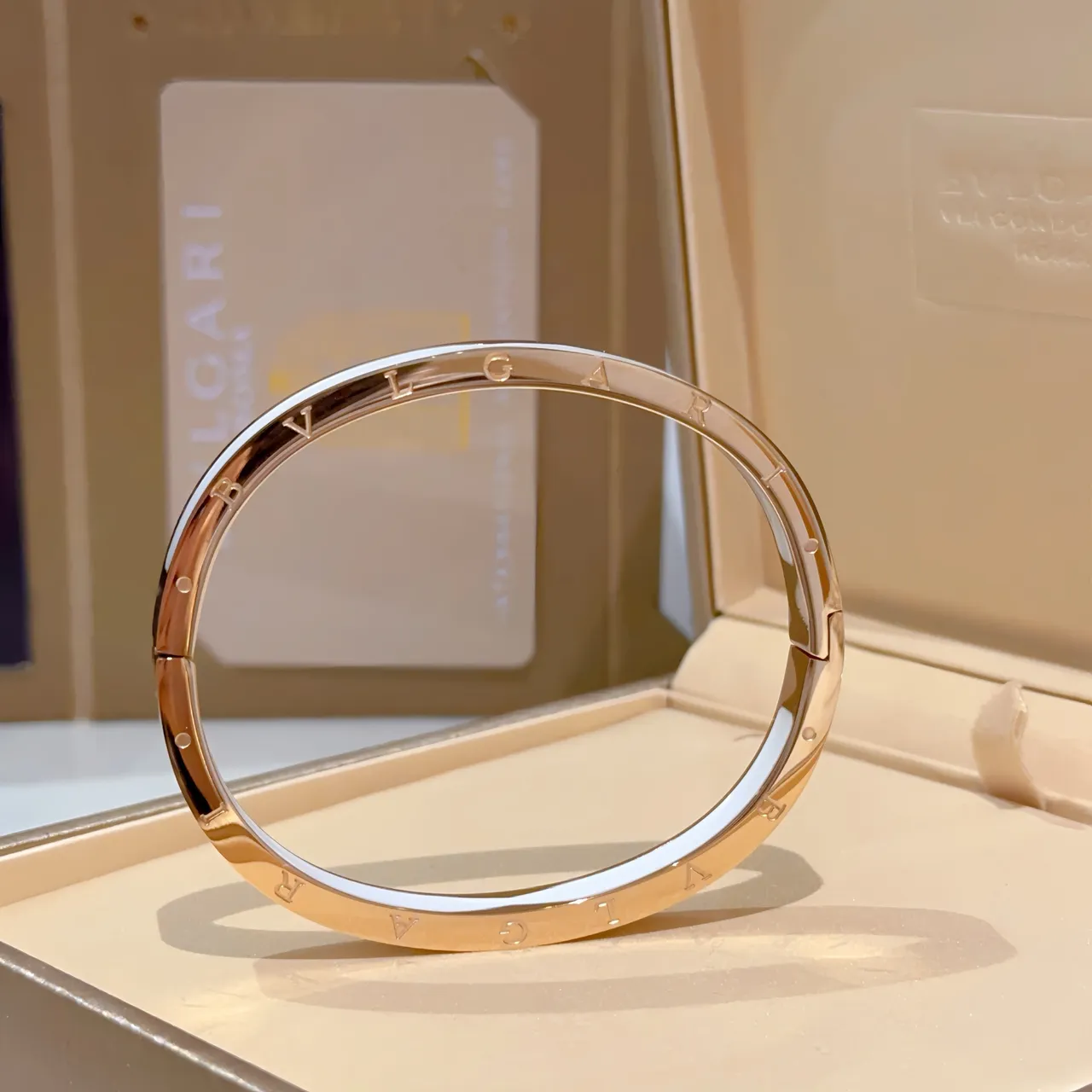 Bvlgari B.zero1 Engraved Logo White Enamel Bangle Bracelets 3
