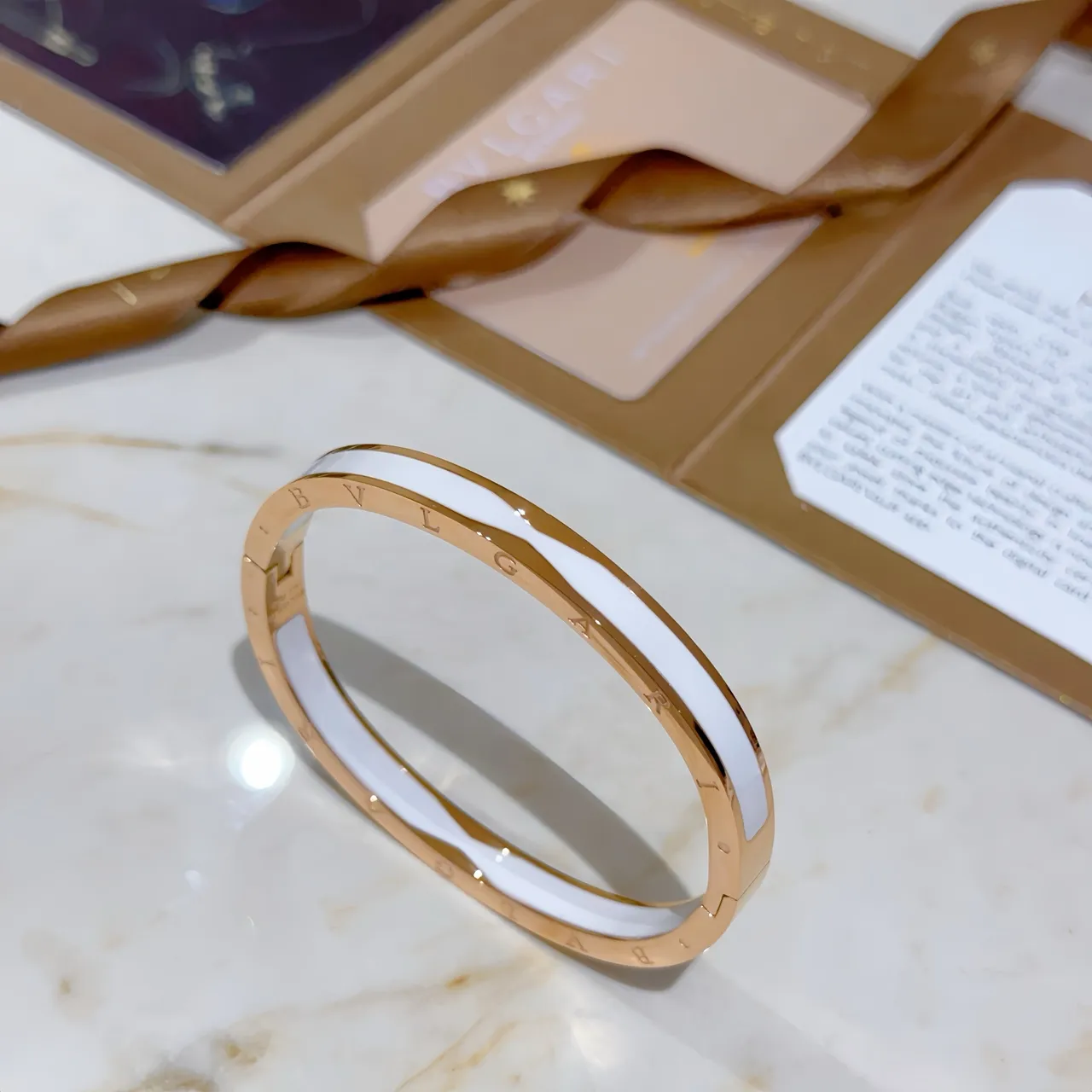 Bvlgari B.zero1 Engraved Logo White Enamel Bangle Bracelets 4