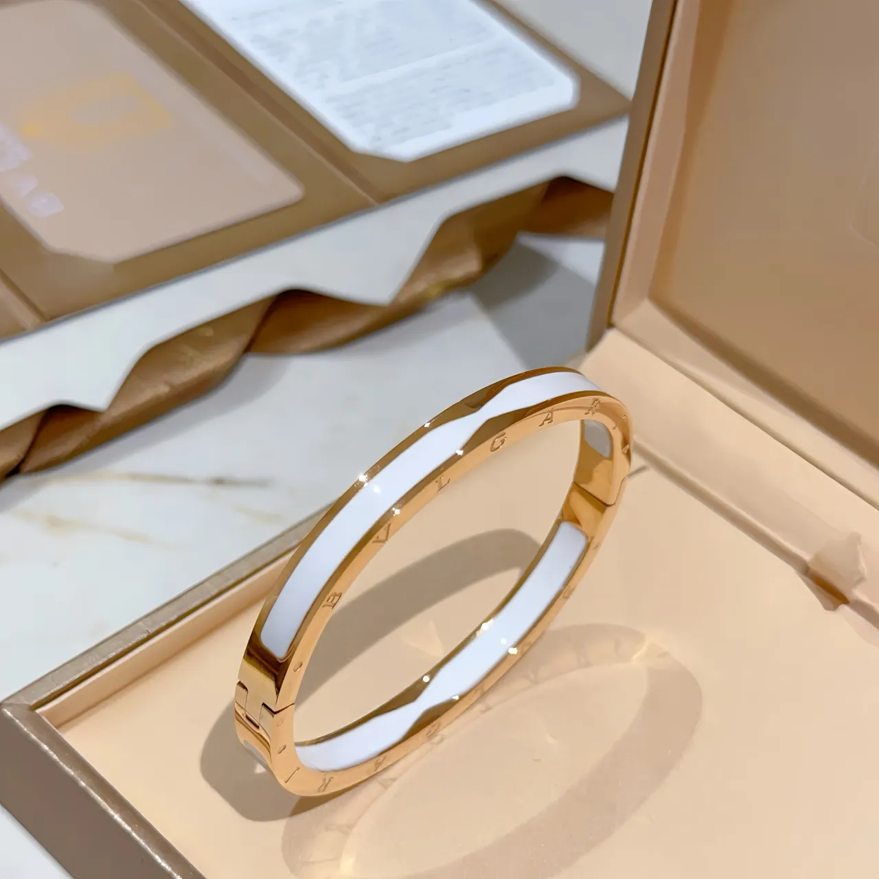 Bvlgari B.zero1 Engraved Logo White Enamel Bangle Bracelets 6