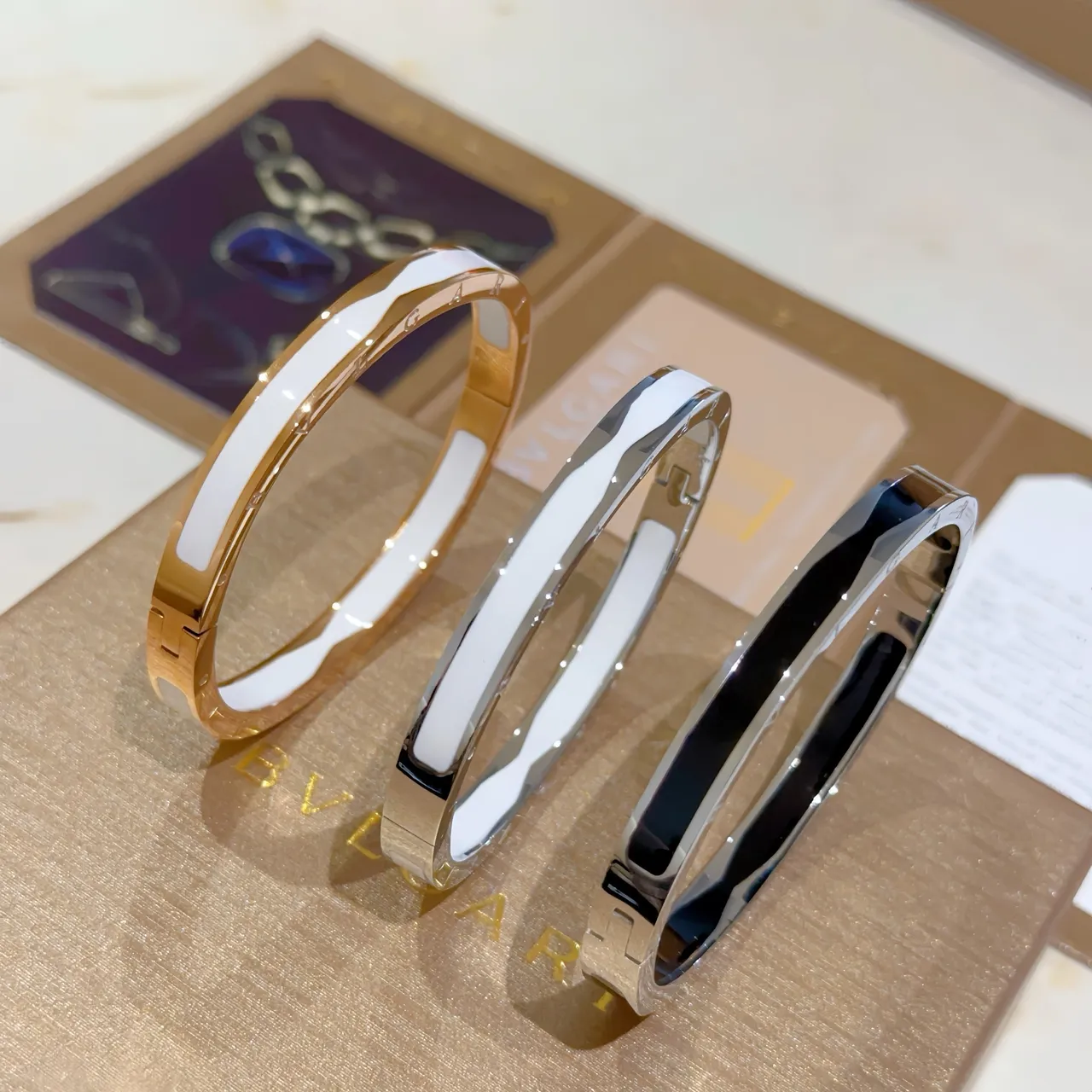 Bvlgari B.zero1 Engraved Logo White Enamel Bangle Bracelets 9