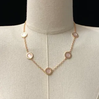 Bvlgari B.zero1 Gold Pink Chain Five Circular Bezel-Set Discs Necklace