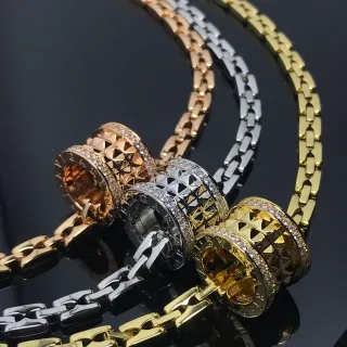Bvlgari B.zero1 সোনা রূপা ইন্টারলকিং সিলিন্ড্রিক্যাল চার্মস পাভে ক্রিস্টাল বেজেল নেকলেস