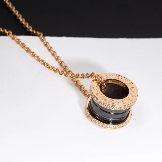 Bvlgari B.zero1 Rotating Black Ceramic and Pavé Diamond Necklace 2