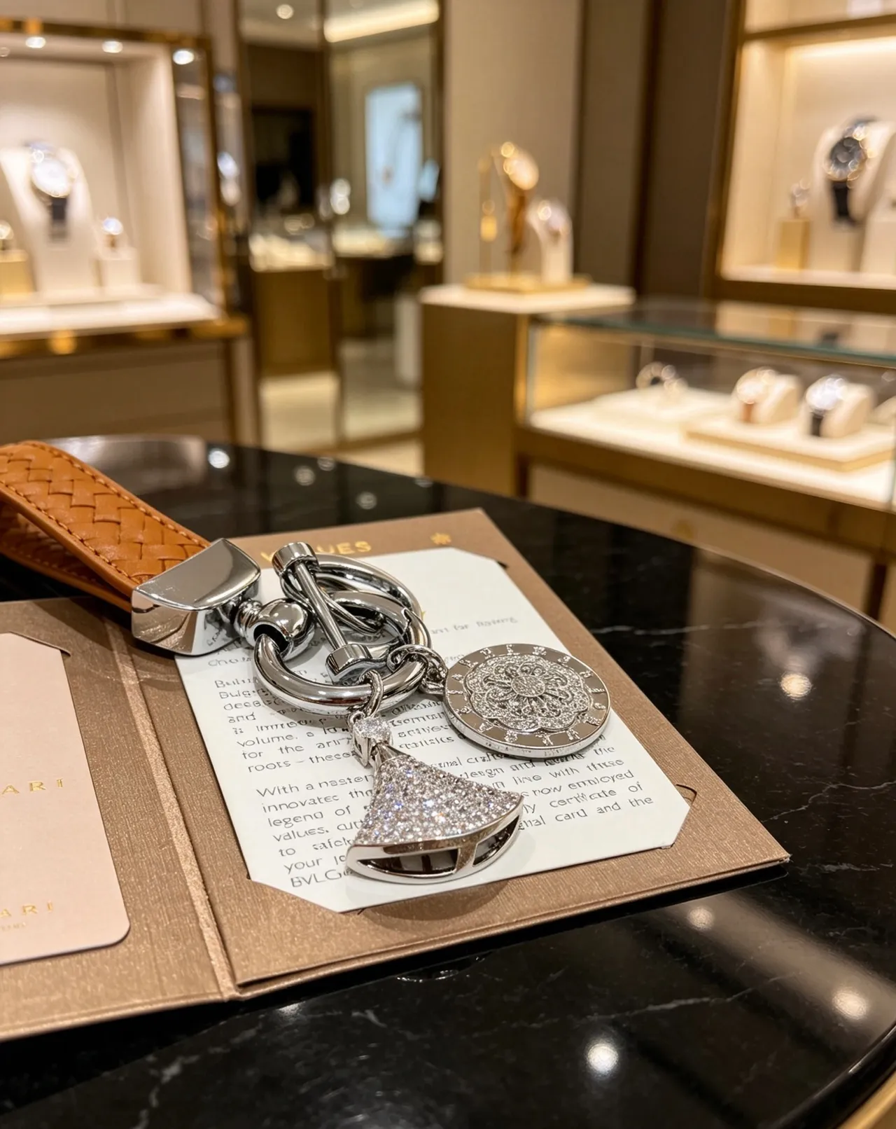 Bvlgari Divas’ Dream Bracelet en cuir tressé beige argenté en cuir tan avec charm de cristal pavé en forme d'éventail 2