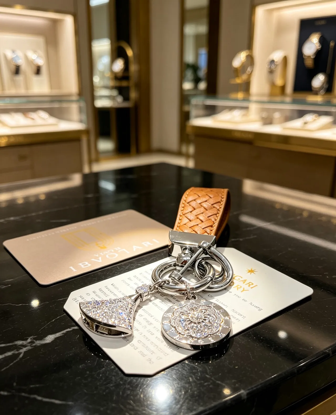 Bvlgari Divas’ Dream Bracelet en cuir tressé beige argenté en cuir tan avec charm de cristal pavé en forme d'éventail 3