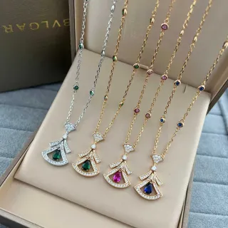 Bvlgari Divas’ Dream Fan-Shaped Pavé Diamond Teardrop Gemstone Necklaces