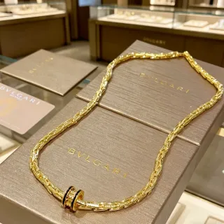 Bvlgari Gold Black Tubogas-Linked Polished Necklace