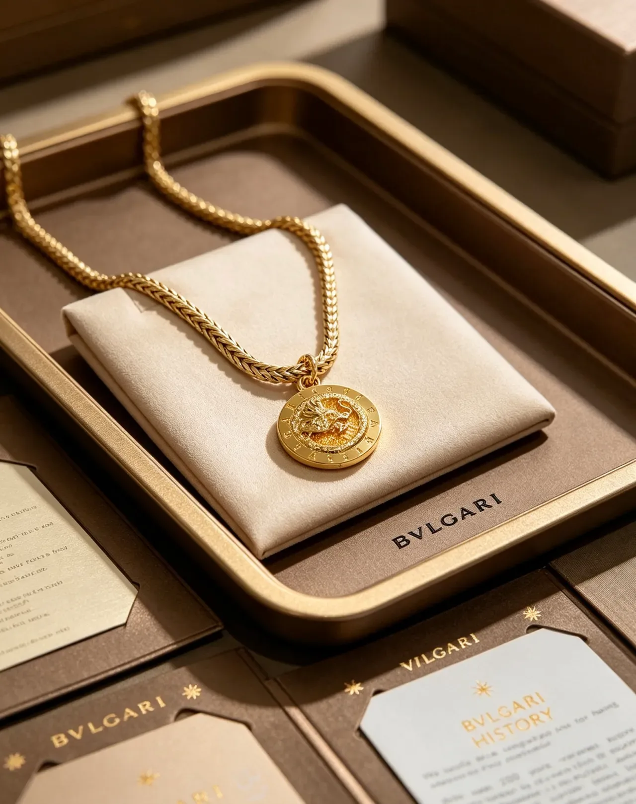 Bvlgari Collier Chaîne Tressée Or Médaille Dragon 3
