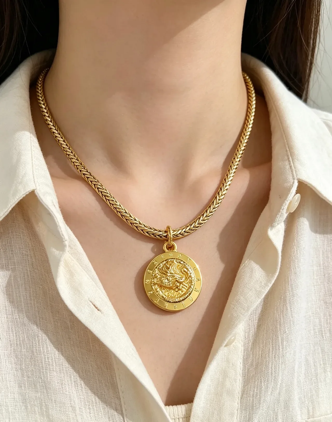 Bvlgari Collier Chaîne Tressée Or Médaille Dragon 5