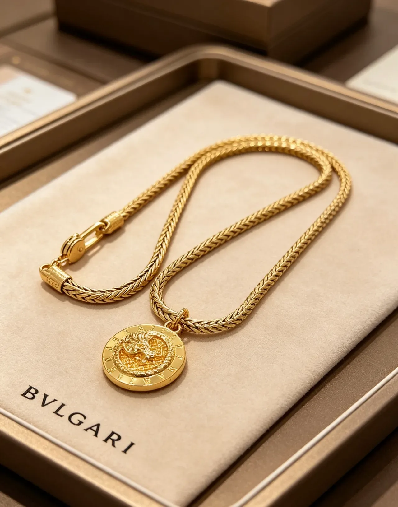 Bvlgari Collier Chaîne Tressée Or Médaille Dragon 6
