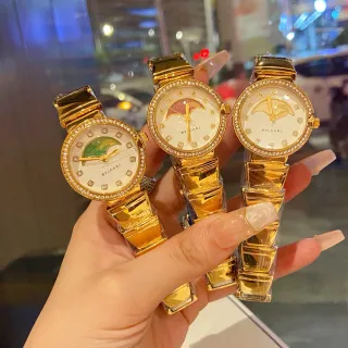 Bvlgari Gold White Integrated Bracelet Diamond-Bezel Quartz Watch