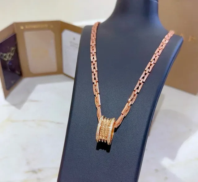 Bvlgari Pink Gold Rose Pavé Chain Cylindrical Ridged Pendant Necklace 5