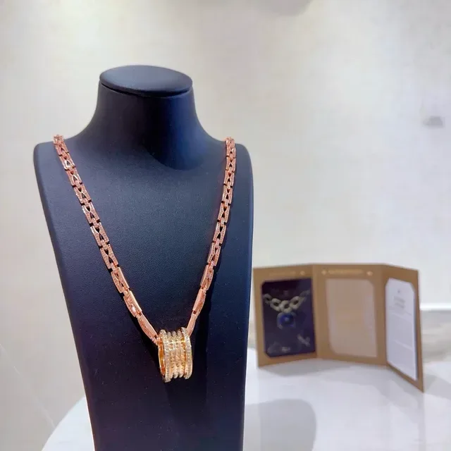 Bvlgari Pink Gold Rose Pavé Chain Cylindrical Ridged Pendant Necklace 8