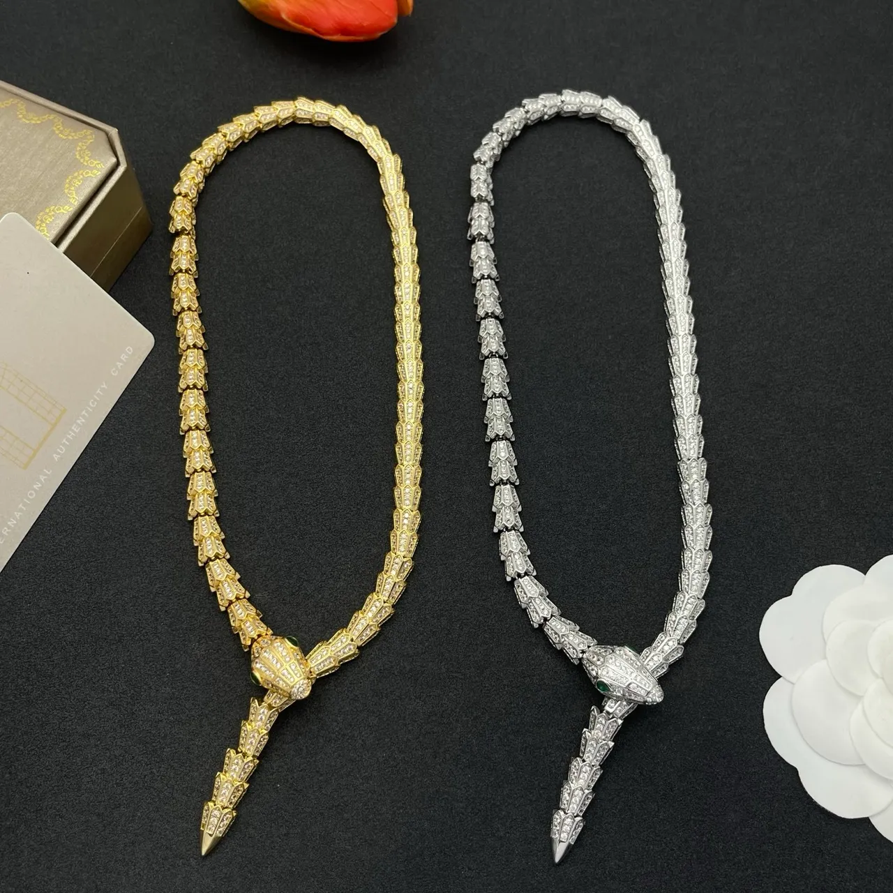 Bvlgari Serpenti Pavé Diamond and Emerald Snake Necklace 4