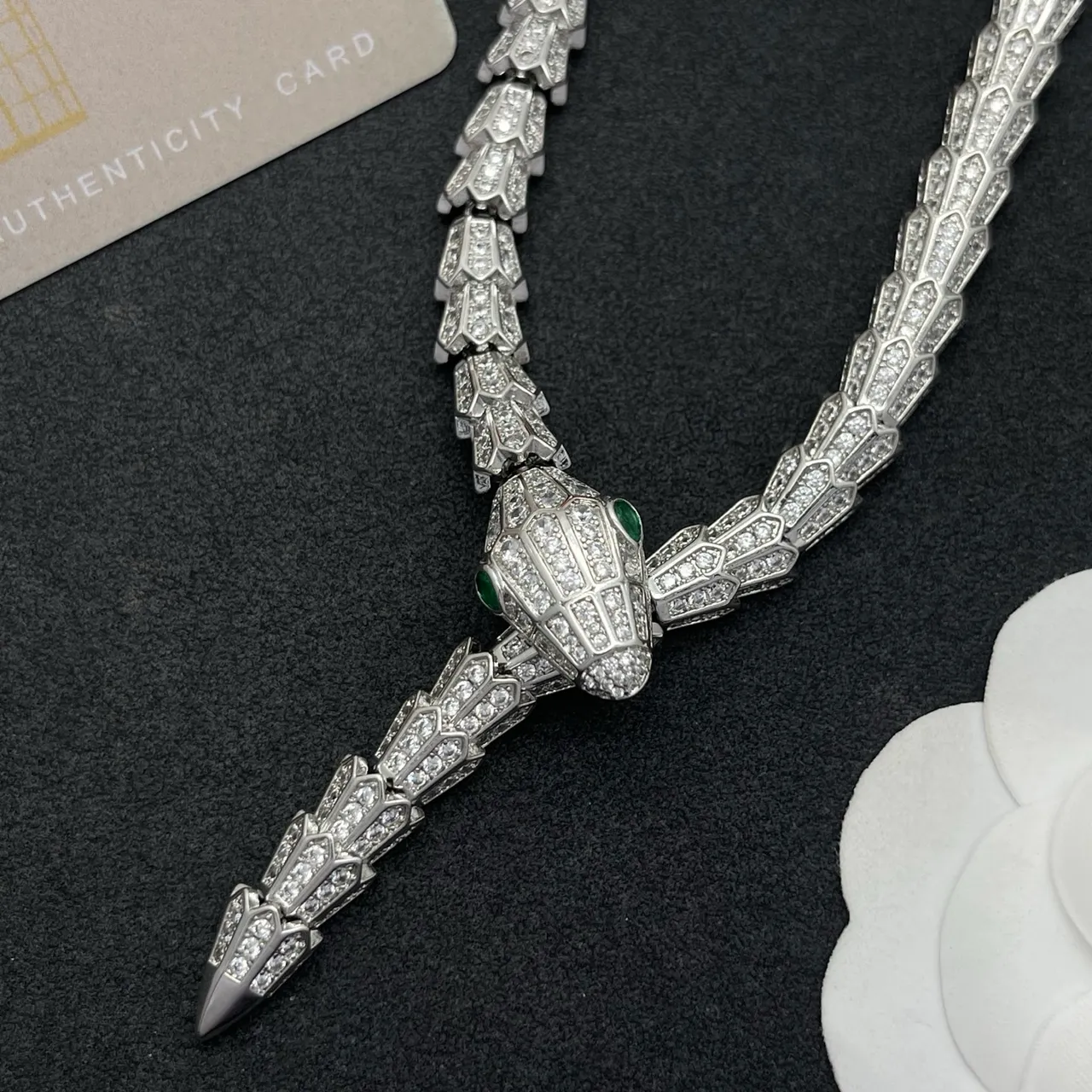 Bvlgari Serpenti Pavé Diamond and Emerald Snake Necklace 7