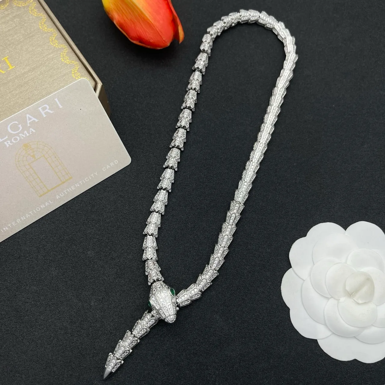 Bvlgari Serpenti Pavé Diamond and Emerald Snake Necklace 8