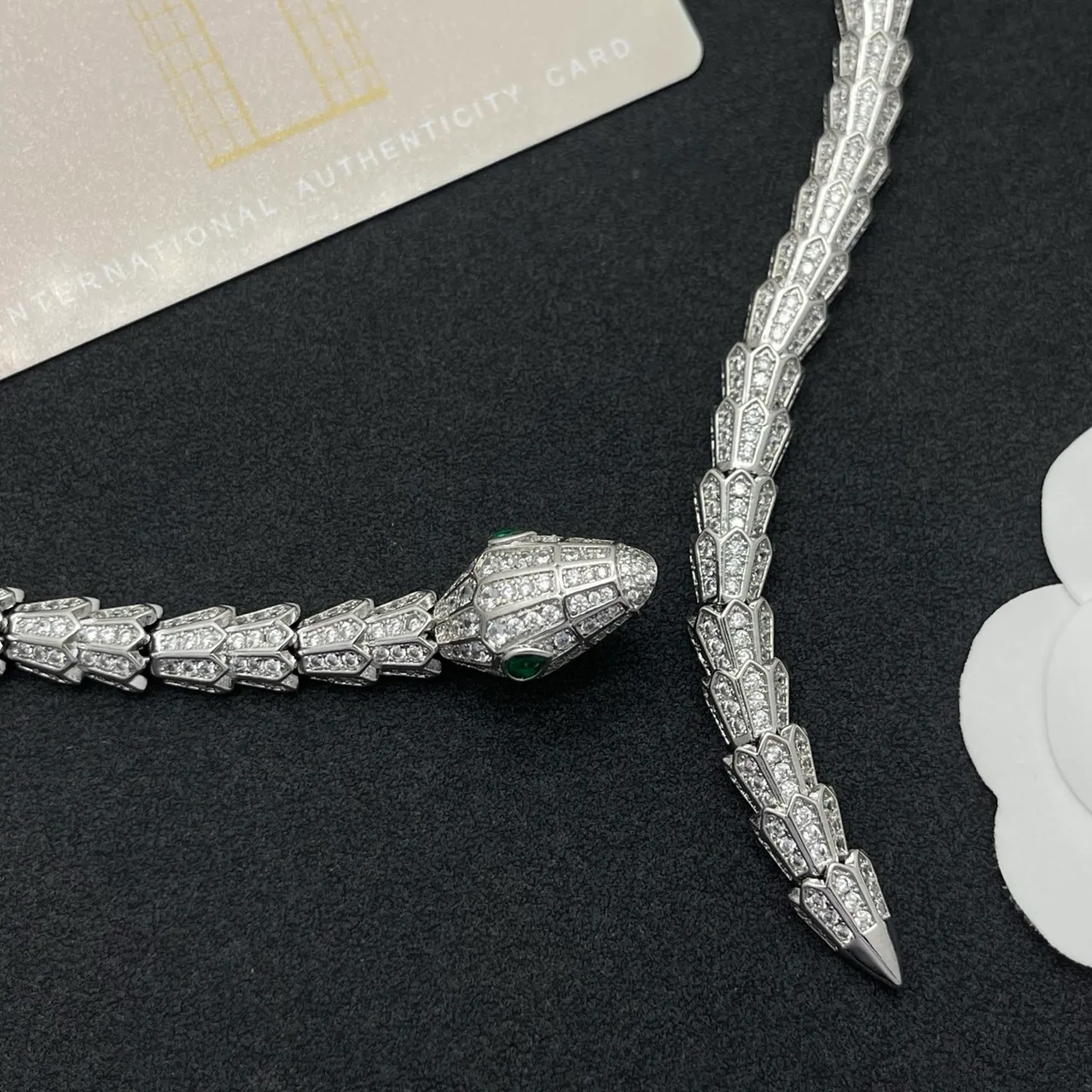 Bvlgari Serpenti Pavé Diamond and Emerald Snake Necklace 9
