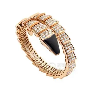 Bvlgari Serpenti पैव डायमंड और ऑनिक्स कोइल ब्रेसलेट