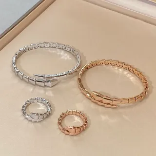 Bvlgari Silver Gold Segmented Geometric Links Serpent-Head Clasp Bracelet