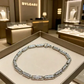 Bvlgari রুপার টিউবুলার লিংকস খোদাই করা জ্যামিতিক ডিটেলিং ব্রেসলেট