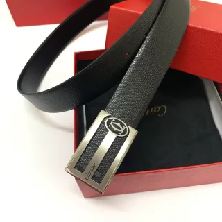 Cinturón de cuero Cartier negro plateado texturizado con hebilla rectangular