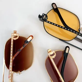 Cartier Gold Brown Crystal-Embellished Temples Shield-Shaped Lenses Sunglasses