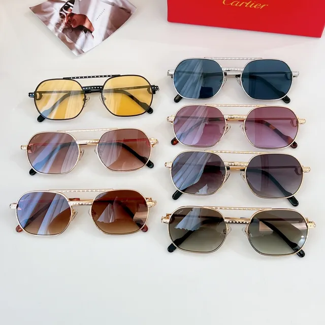 Cartier Doré Brun Cristal-orné Branches Bouclier Lentilles Lunettes de Soleil 2